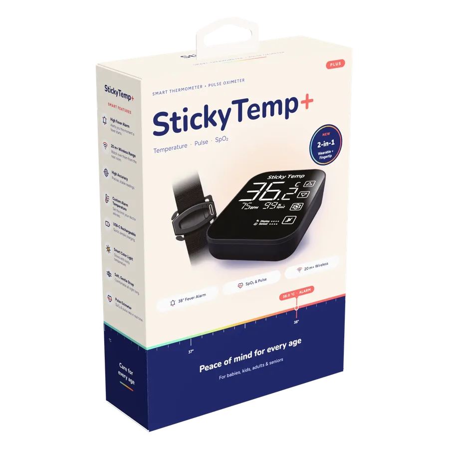 جعبهٔ محصول Sticky Temp+ — دماسنج هوشمند و نبض‌سنج